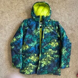 Columbia Winter Jacket Hooded Puffer Coat Camo Green Blue‎ L